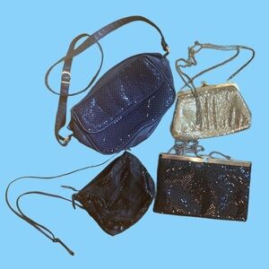 Bundle Set 4 Whiting & Davis Mesh Black Blue Gold Small Medium Bags Vintage